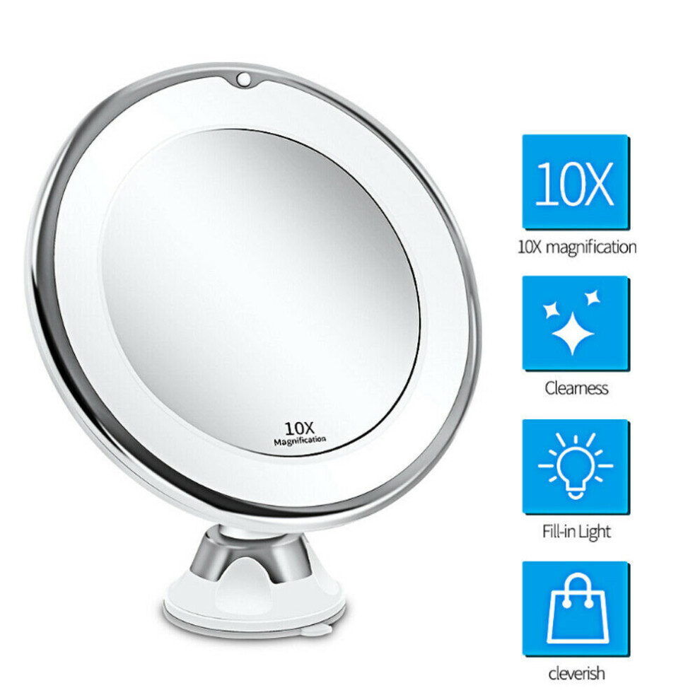 White/Silver/Light Led Lights Shaving, Makeup Mirror 360 Rotating 10X Magnification Best