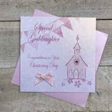 WHITE COTTON CARDS Special Goddaughter Congratulations On Your Christening Day Handmade Card, White, PD61