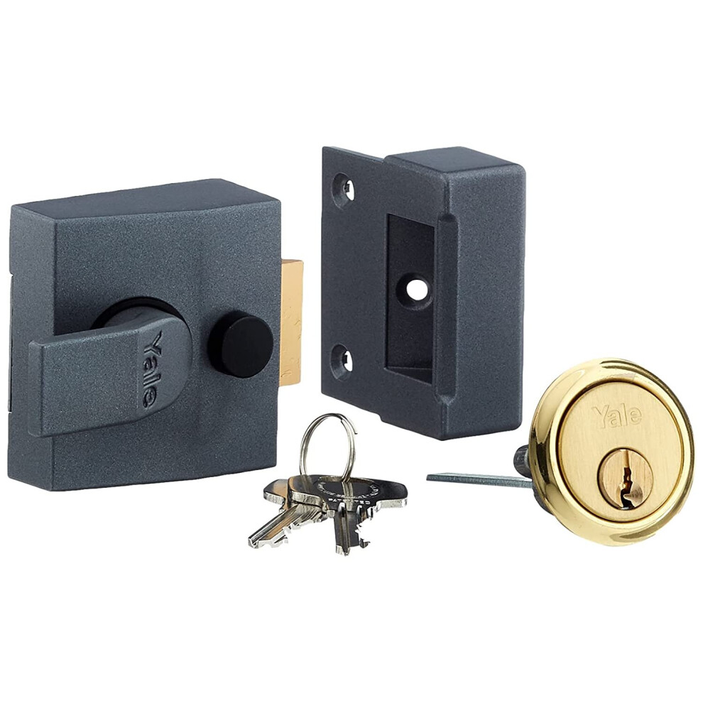 Yale P-85-DMG-PB-40 Deadlocking Nightlatch, Dark Metallic Finish/Brass Cylinder, 40 mm Backset, High Security, with Automatic Deadlock