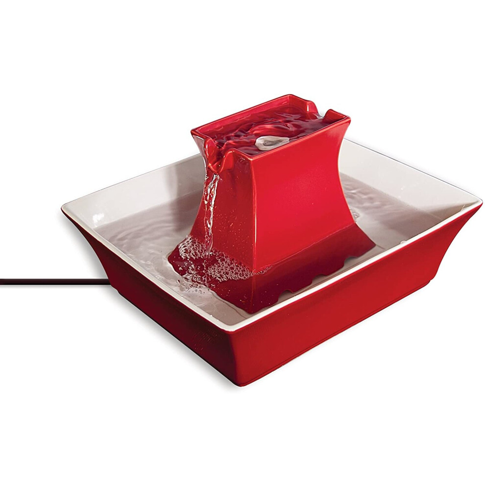 PetSafe Drinkwell Ceramic Pagoda Fountain, 2 L, Red Drinking Fountain for Cats and Dogs, Dual Water Stream, Hygienic