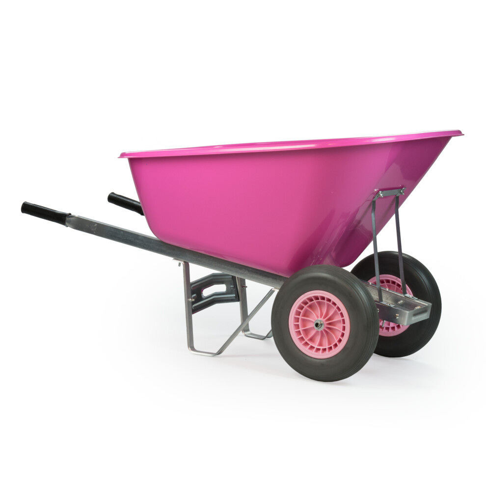 (Pink Barrow with Pink and Grey Tyres) 200L XL Heavy Duty Twin Wheel Wheelbarrow Garden/Stable