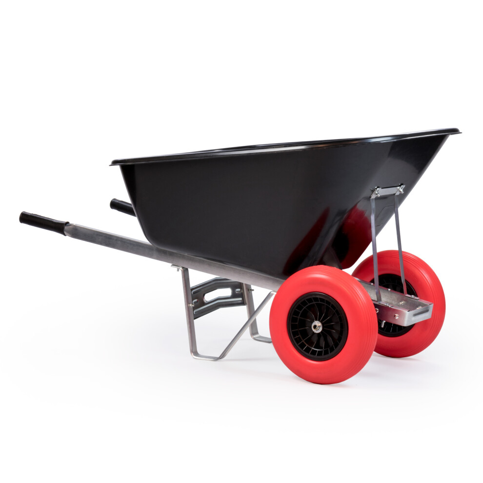 (Black Barrow with Black and Red Tyres) 200L XL Heavy Duty Twin Wheel Wheelbarrow Garden/Stable