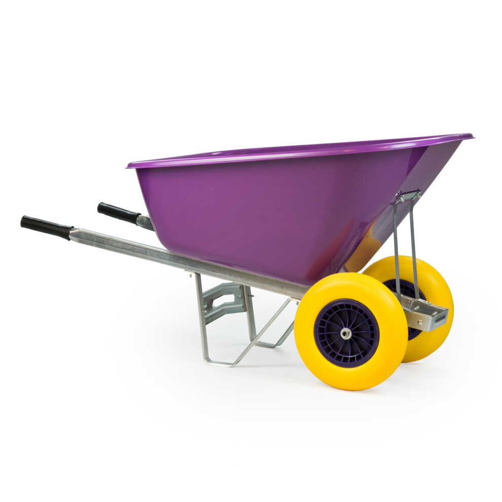 (Purple Barrow with Purple and Yellow Tyres) 200L XL Heavy Duty Twin Wheel Wheelbarrow Garden/Stable