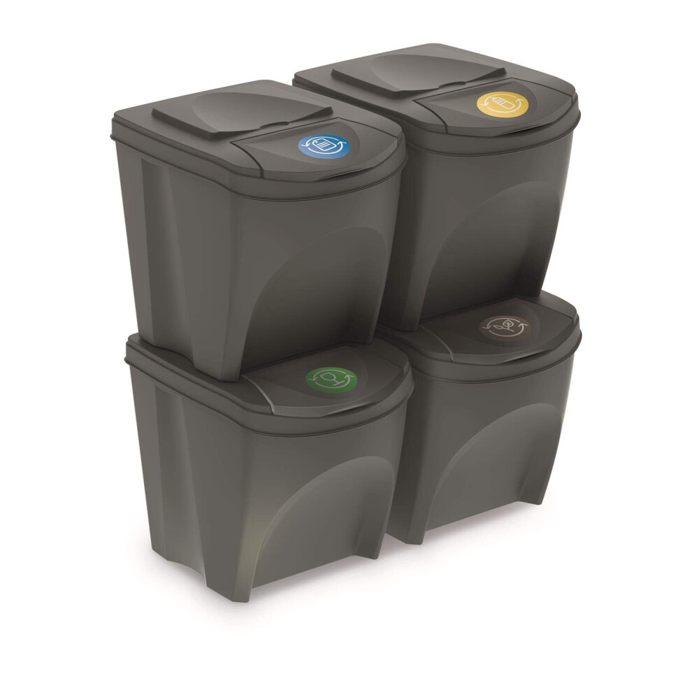 Prosperplast Set of 4 Recycling Bins 100L Sortibox Plastic in Grey, 4 x 25L