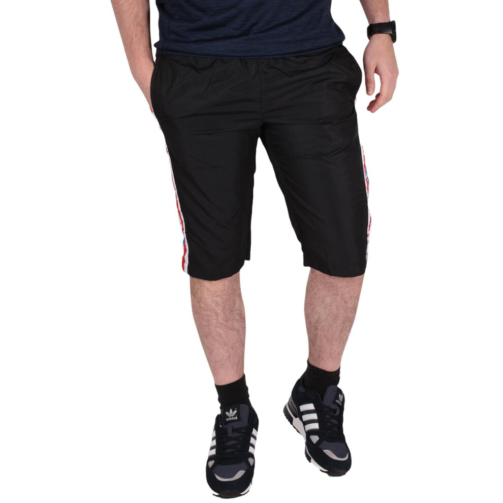 (Black - J1019K, L) Mens Sports Shorts Elasticated Waist Pockets Pants