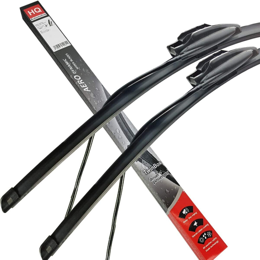 Set Of Front Frameless Flat Aero Wiper Blades Hq Automotive With Washer Jet Spray Adj62-821 Twin Box 5060538793558