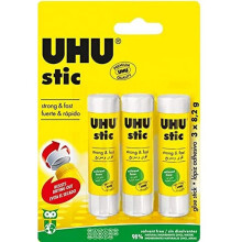 UHU Stic - Glue Stick, Pack of 3 (3 x 8.2g), Assorted Models
