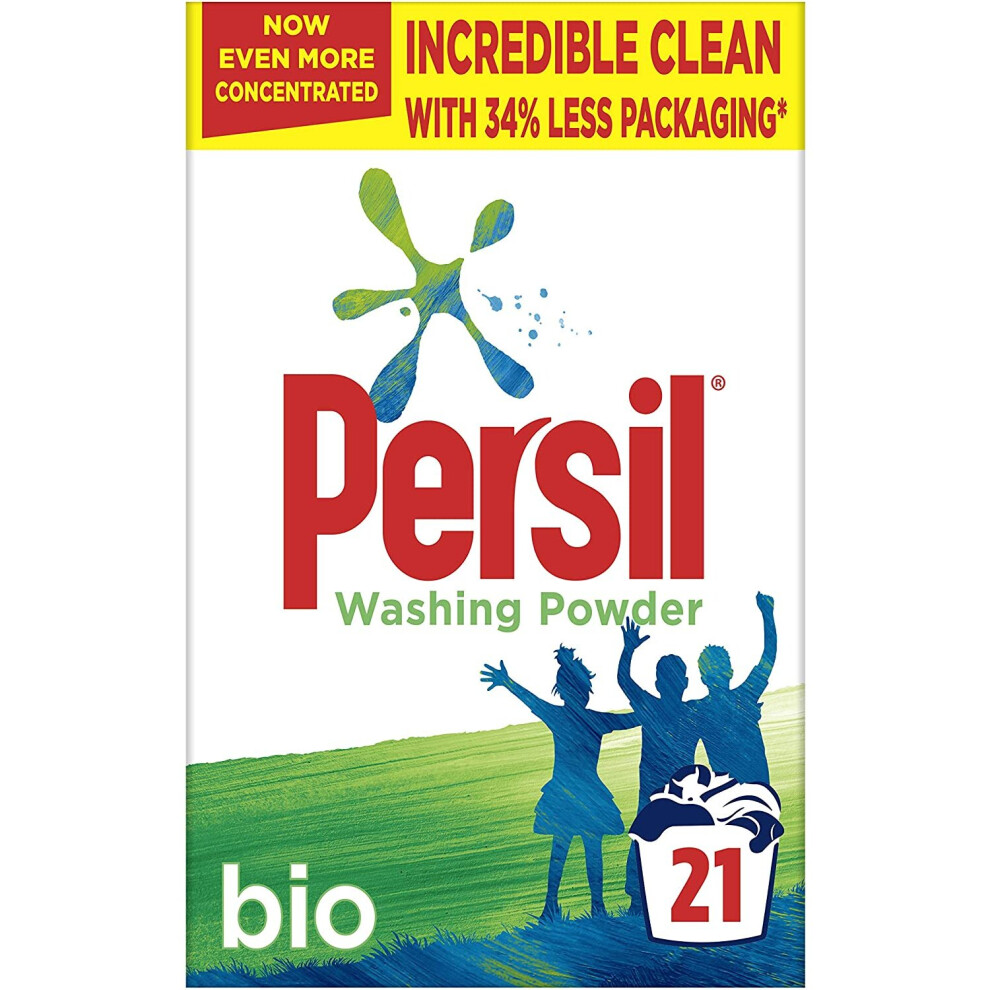 Persil Bio Stain Removal First Time Fabric Cleaning Washing Powder 34 Percent Less Packaging* 21 Wash 1.05 kg (Pack of 4)