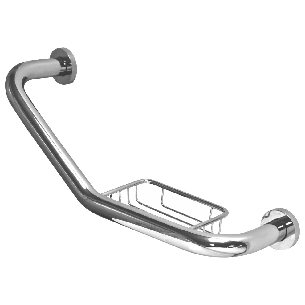 EcoSpa Bathroom Storage Mobility Safety Grab Bar Handle with Soap Basket Chrome