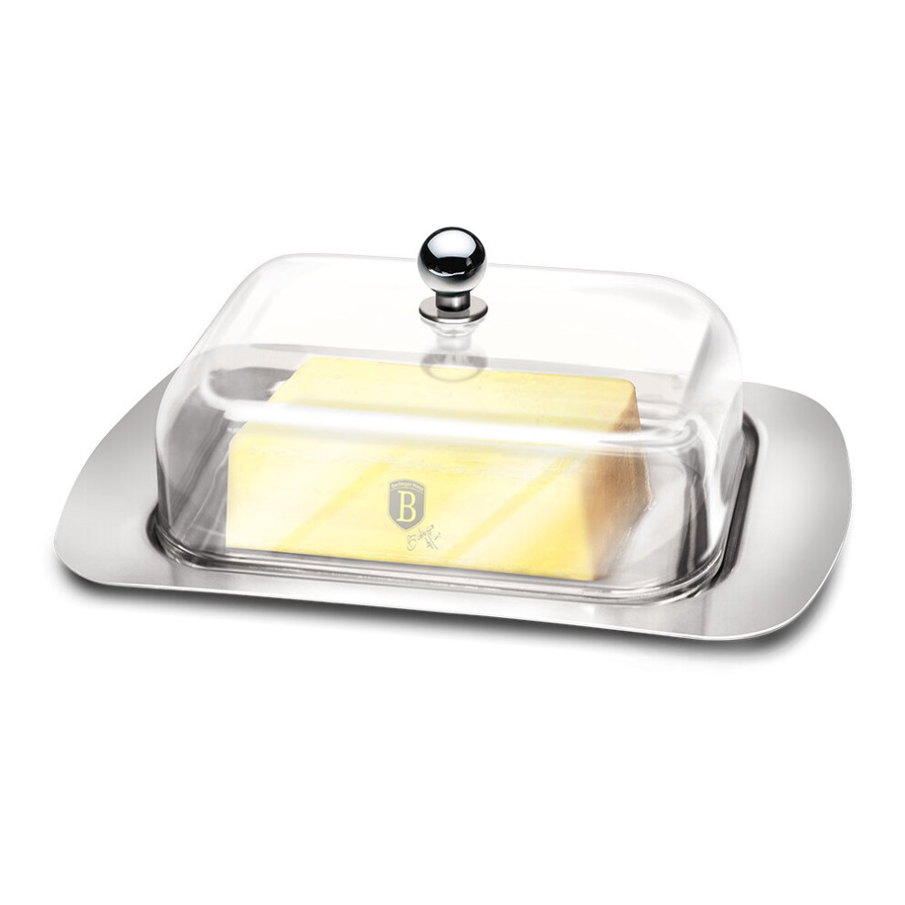 Berlinger Haus Stainless Steel Base Butter Dish Box With Clear Acrylic Cover Lid