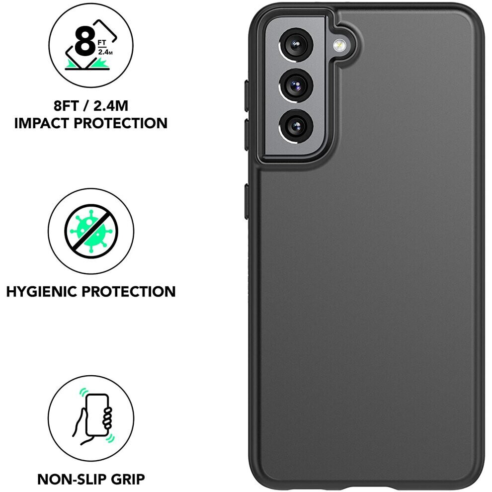 Tech21 Evo Slim Germ Fighting Antimicrobial Case with 8 ft. Drop Protection Cover For Samsung Galaxy S21 5G, Charcoal Black