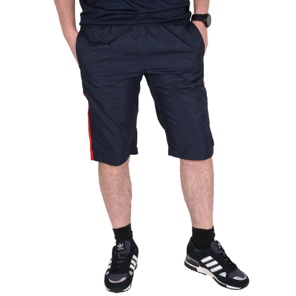 (Navy - J1027K, M) Mens Sports Shorts Elasticated Waist Pockets Pants