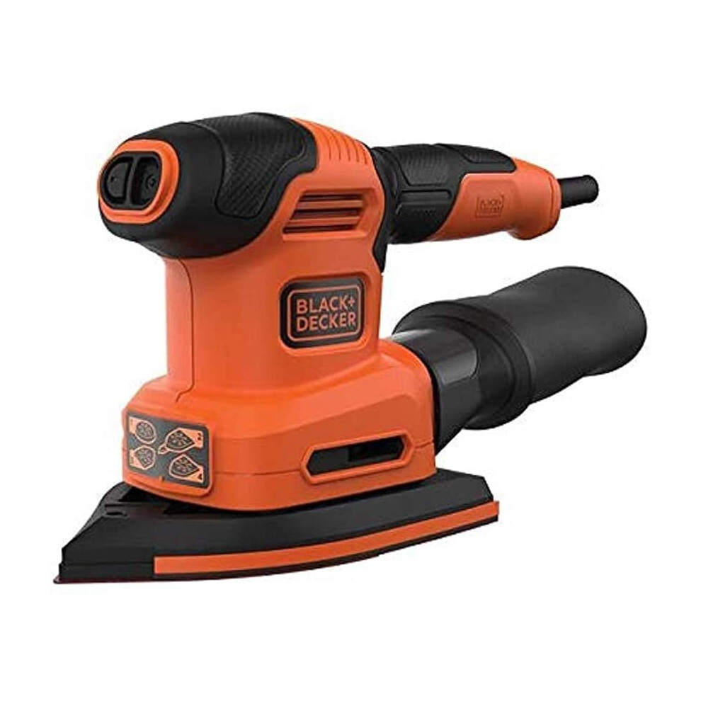 BLACK+DECKER 200 W 4 in 1 Electric Sander, Random, Iron Shaped Orbital Base, Finger Sanding Attachment and Sanding Sheets, BEW200-GB