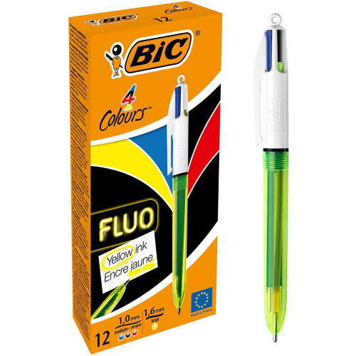 BIC Bic 4 Colour Fluo Black/Blue/Red/Yellow Highlighter Pack 12