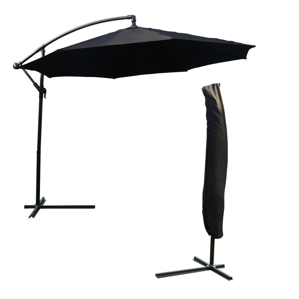 (Black) KCT 3.5m Garden Cantilever Parasol with Cover