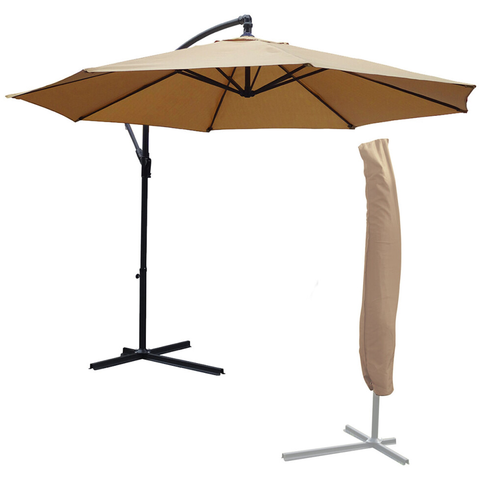 (Mocha Parasol with Cover) KCT 3.5m Garden Cantilever Parasol with Cover