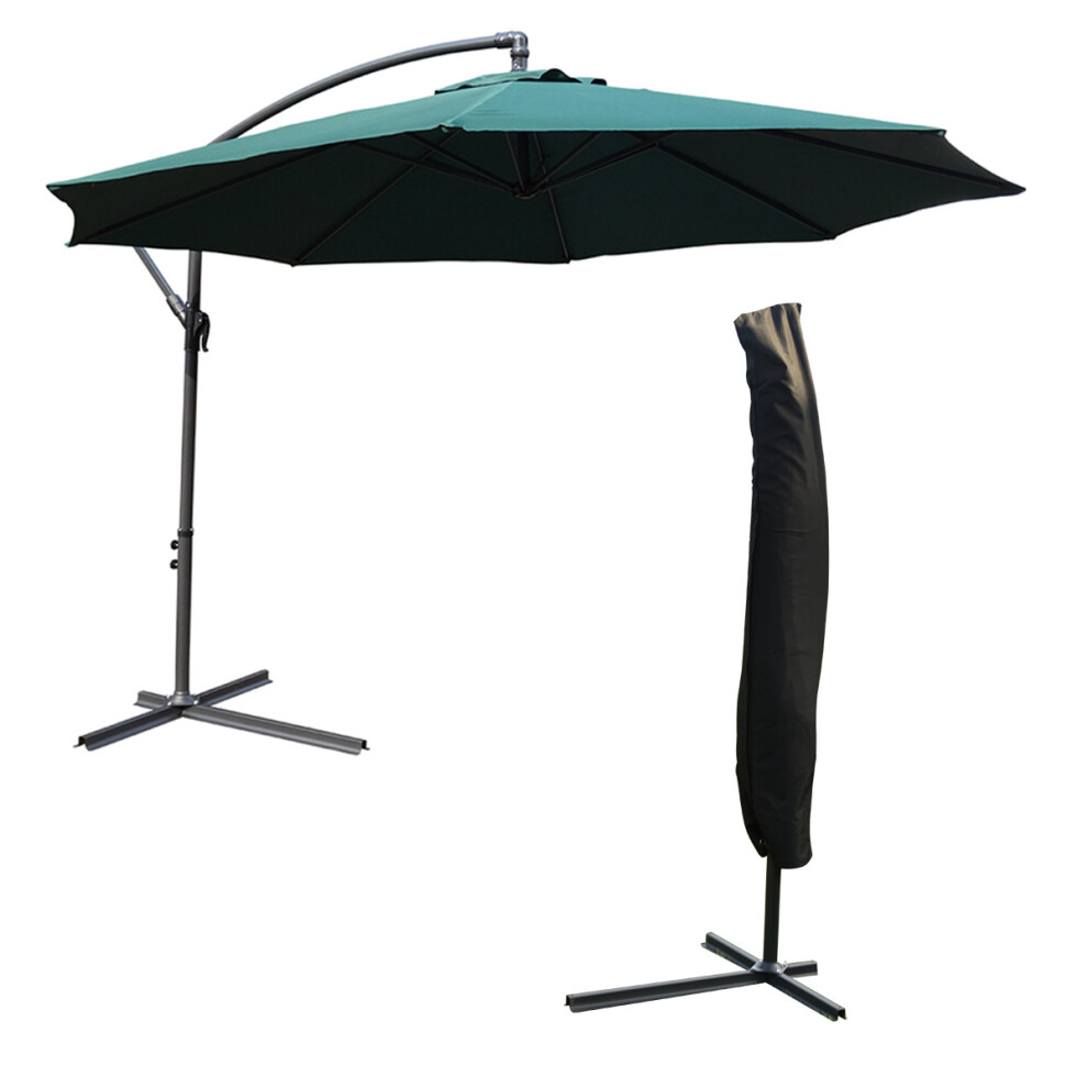 (Green) KCT 3.5m Garden Cantilever Parasol with Cover