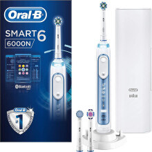 Oral-B Smart 6 6000N CrossAction Electric Toothbrush, 1 Blue App Connected Handle, 5 Modes, Pressure Sensor, 3 Toothbrush Heads, Premium Travel Case,