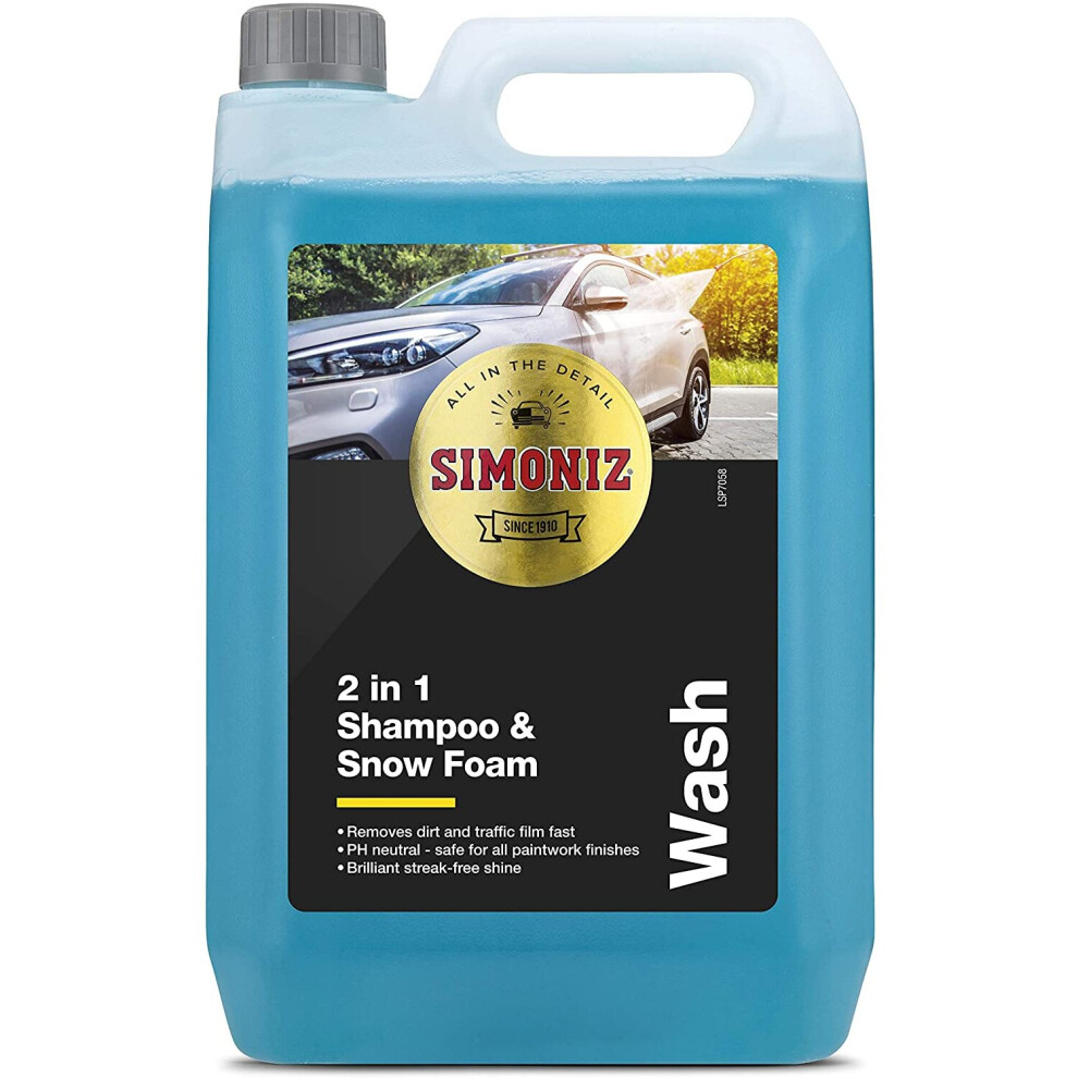 SIMONIZ SAPP0173A 2 in 1 Shampoo and Snow Foam, Blue, 5 Litre