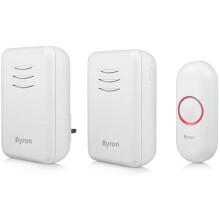 Byron DBY-22314UK Wireless Doorbell Twin Pack - Battery/Plug-In Chimes, 150 m Range, 16 Melodies, 5 Volume Levels IP44 rated