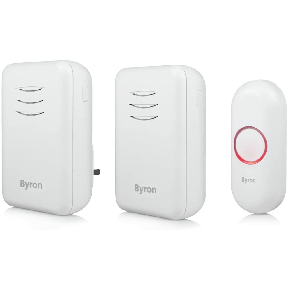 Byron DBY-22314UK Wireless Doorbell Set, Twin Pack, Battery Portable and Plug In, 150 m Range, 16 Melodies