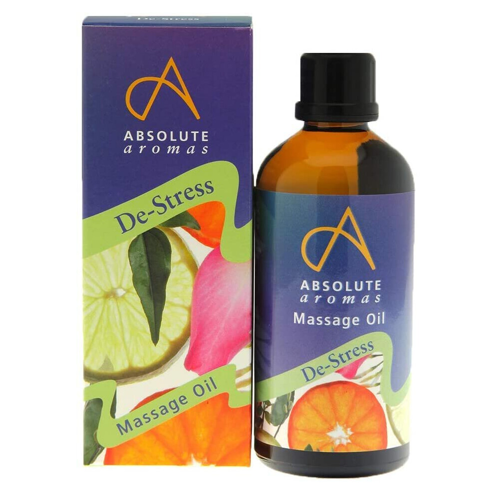 Absolute Aromas Lavender De-Stress Massage And Bath Oil 100Ml In Glass Bottle - Fusion Blend Of Frankincense, Sandalwood And Chamomile Essential Oils