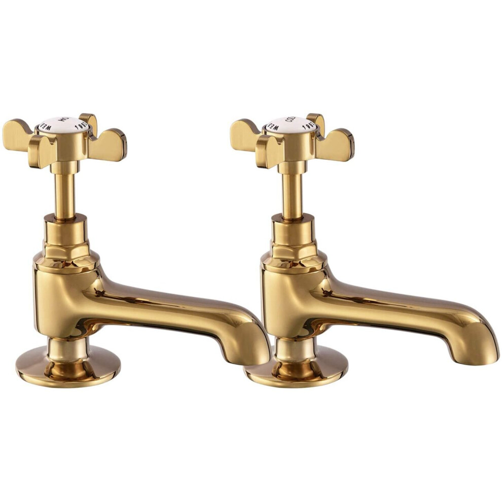 Basin Tap Pair Gold Basin Sink Hot And Cold Taps Cross Handles Bathroom Taps Traditional Bathroom Faucet Vintage Peppermint 764560112725