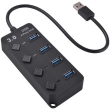 4-Port USB 3.0 Hub with Individual LED Power Switches, Portable Data Hub Compatible for USB A Devices, 5Gbps Transfer Speed
