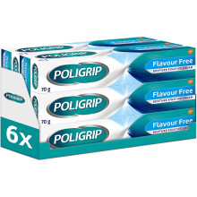 Poligrip Denture Adhesive, Fixative Cream to Secure Dentures, False Teeth & Partials, Flavour Free, 70 g (Pack of 6)