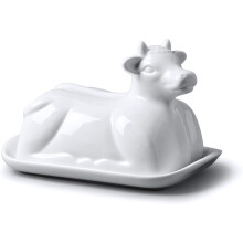 WM Bartleet & Sons 1750 Traditional Porcelain 19cm Cow Design Butter Plate with Lid – White