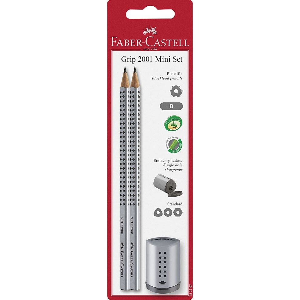 Faber-Castell 183797 Grip 2001 Pencil and Mini Sharpener, Silver