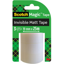 Scotch Invisible Tape, 3 Refill Rolls 19 mm x 25 m, perfect for schools, home and offices