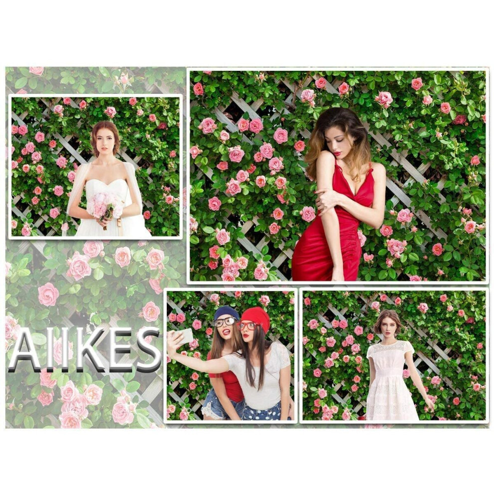 AIIKES 7x5FT Spring Green Leaf Fence Flower Wall Wedding Photography Background 1 Year Old Birthday Decoration 3D Wall Decoration with Flowers Flower 