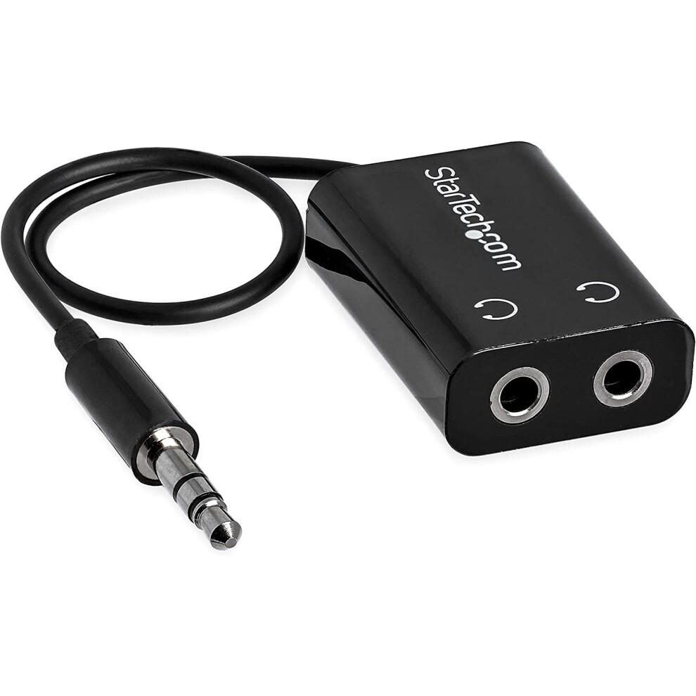 StarTech.com Black Slim Mini Jack Headphone Splitter Cable Adapter - 3.5mm Audio Mini Stereo Y Splitter - 3.5mm Male to 2x 3.5mm Female (MUY1MFFADP)