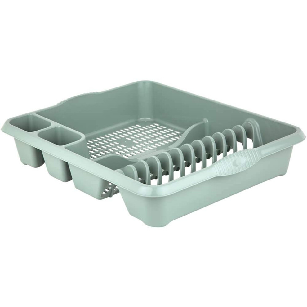 Wham Large Plastic Kitchen Plaste Dish Drainier Rack Draining Board Cutlery Holder-Sage