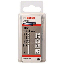 Bosch 2608585486 Din338 HSS-G Metal Drill Bit, 4.1mm x 43mm x 75mm, Silver, Pack of 10