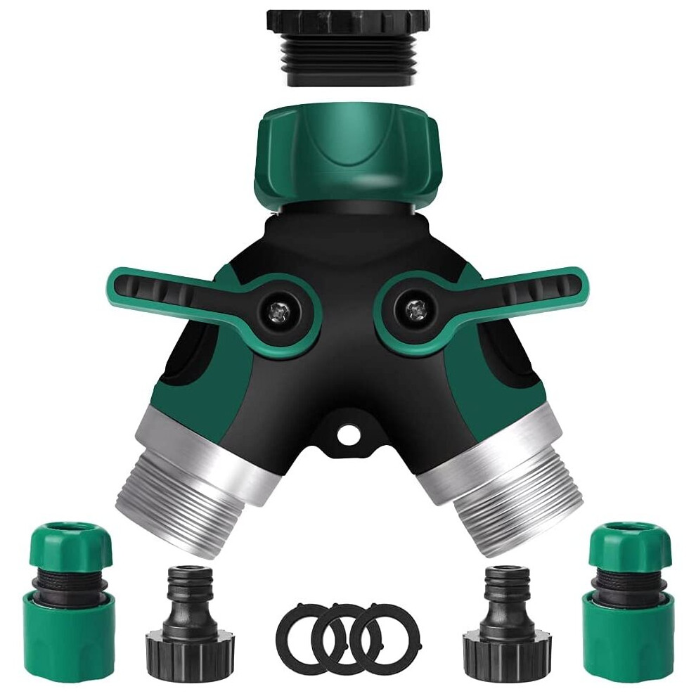 Garden Hose Splitter, 2 Way Hose Tap Connector, Outdoor Double Y Valve Water Tap Splitter, 2 x 3/4" Quick Connector - 2 x Connector