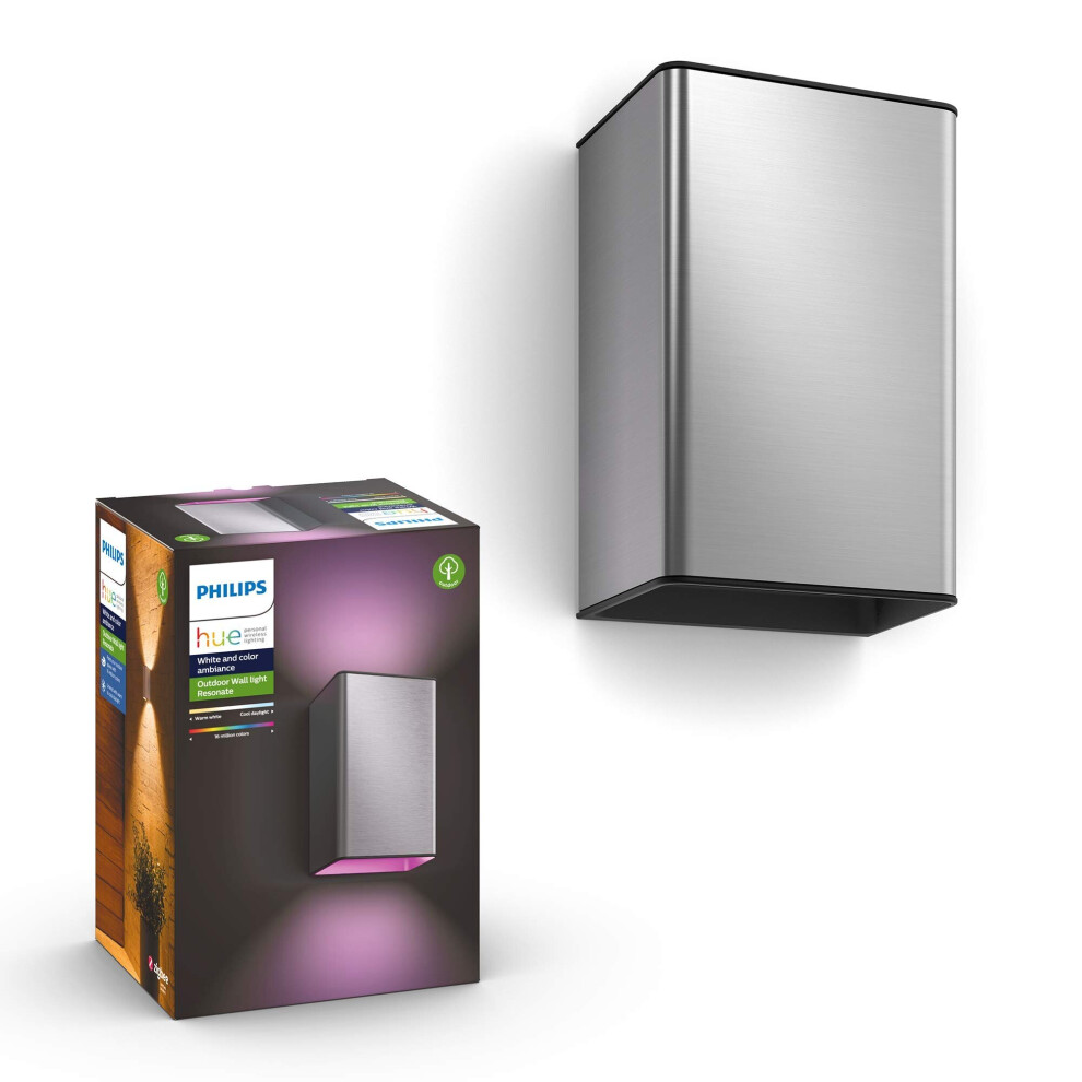 Philips Hue Resonate And Colour Ambiance Led Smart Outdoor Wall For Garden And Patio. [Inox], Compatible With Alexa, Google Assistant And White/Light