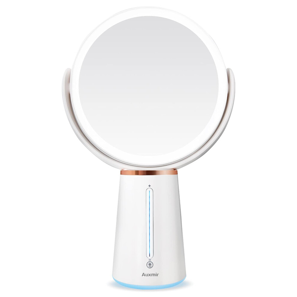 Auxmir Makeup Mirror with Light, 1X / 10X Double-Sided Magnifying Mirror, 360 Rotating Rechargeable LED Mirror with 10 Brightness for Makeup, Shavin