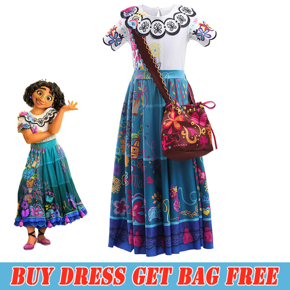 Lovelyshop777 (3-4) Amzbarley Mirabel Madrigal Dress | Children's Encanto Costume Girl's Skirt Halloween Cosplay Multicoloured