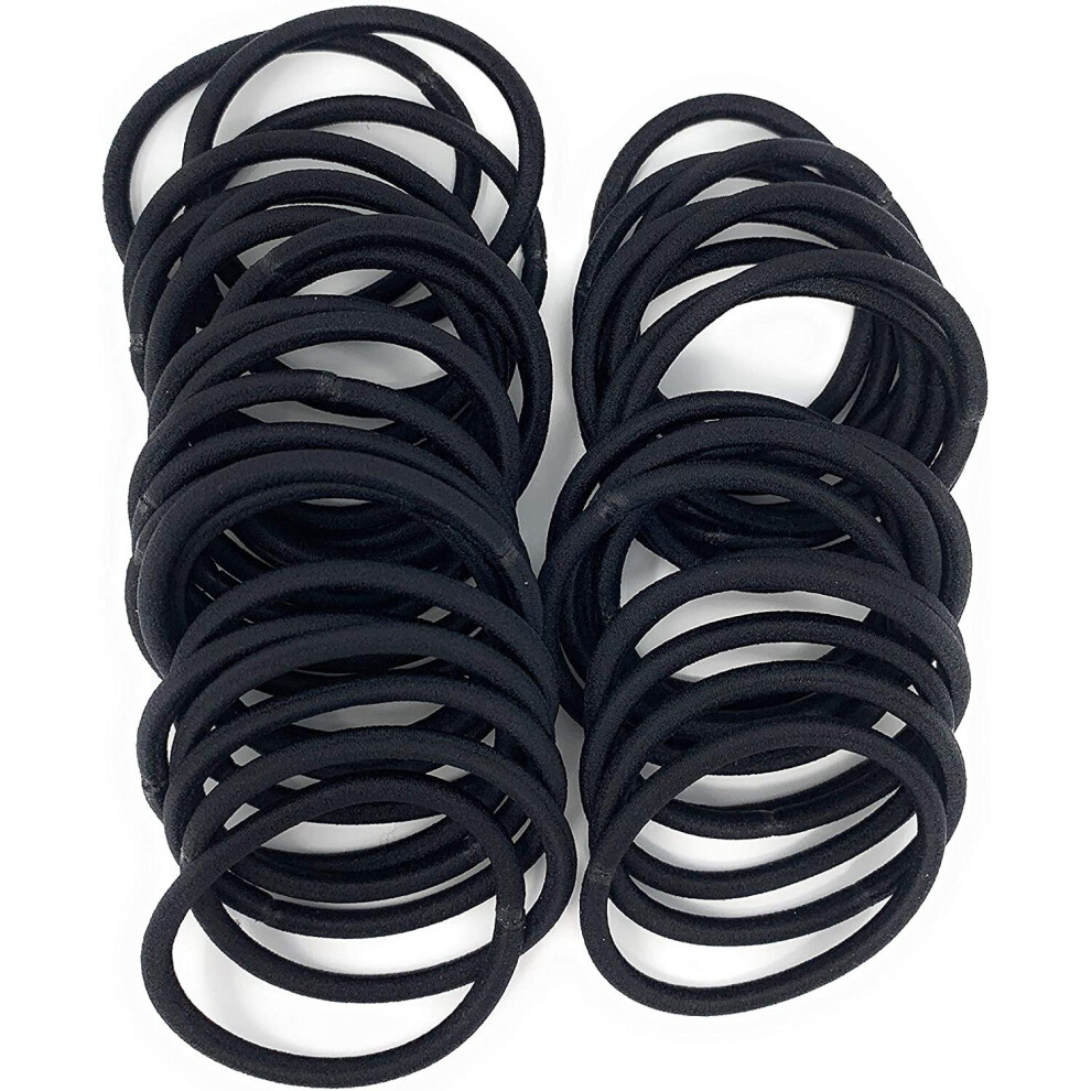 MSC 40 Pc 4mm Thick Elastic Hair Bands 50mm Diameter - 4mm Thick - Hair Ties Bobbles Elastics Hairbands Ponytail Holders No Metal for Women Girls Kids