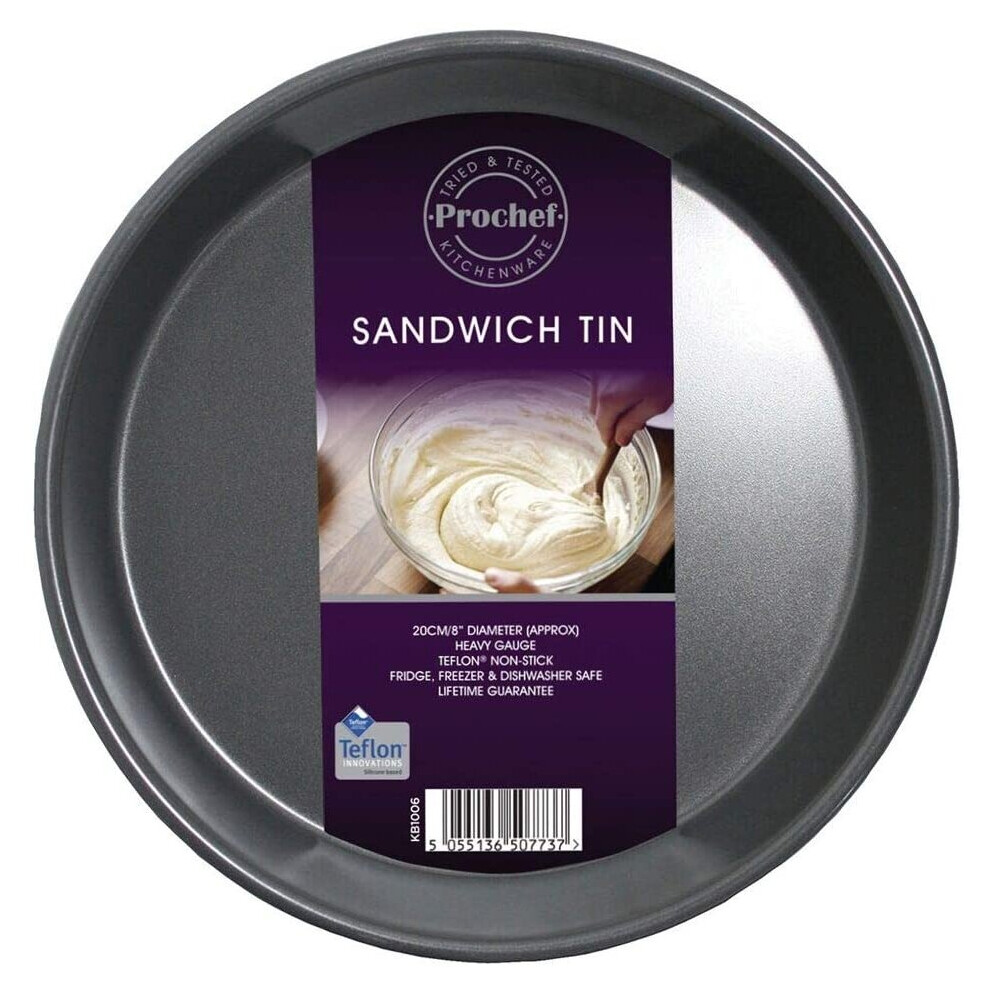 Prochef Kb1006 Teflon Non-Stick Premium Baking Cake Victoria Sponge Sandwich Tin 22.5Cm/8Cm-High Coating For All Cakes & Treats-, Silicone, Silver