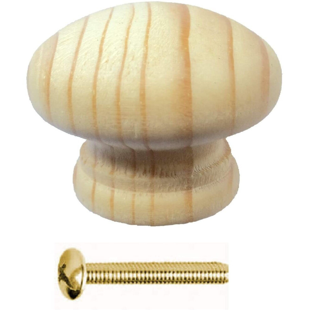 Merriway, Brown, Bh01265 35Mm (1.3/8 Inch) Wooden Cupboard Cabinet Door Knob-Pine, Pack Of 4 Unlacquered With Bolt & Insert, 35 Mm 5013249345219