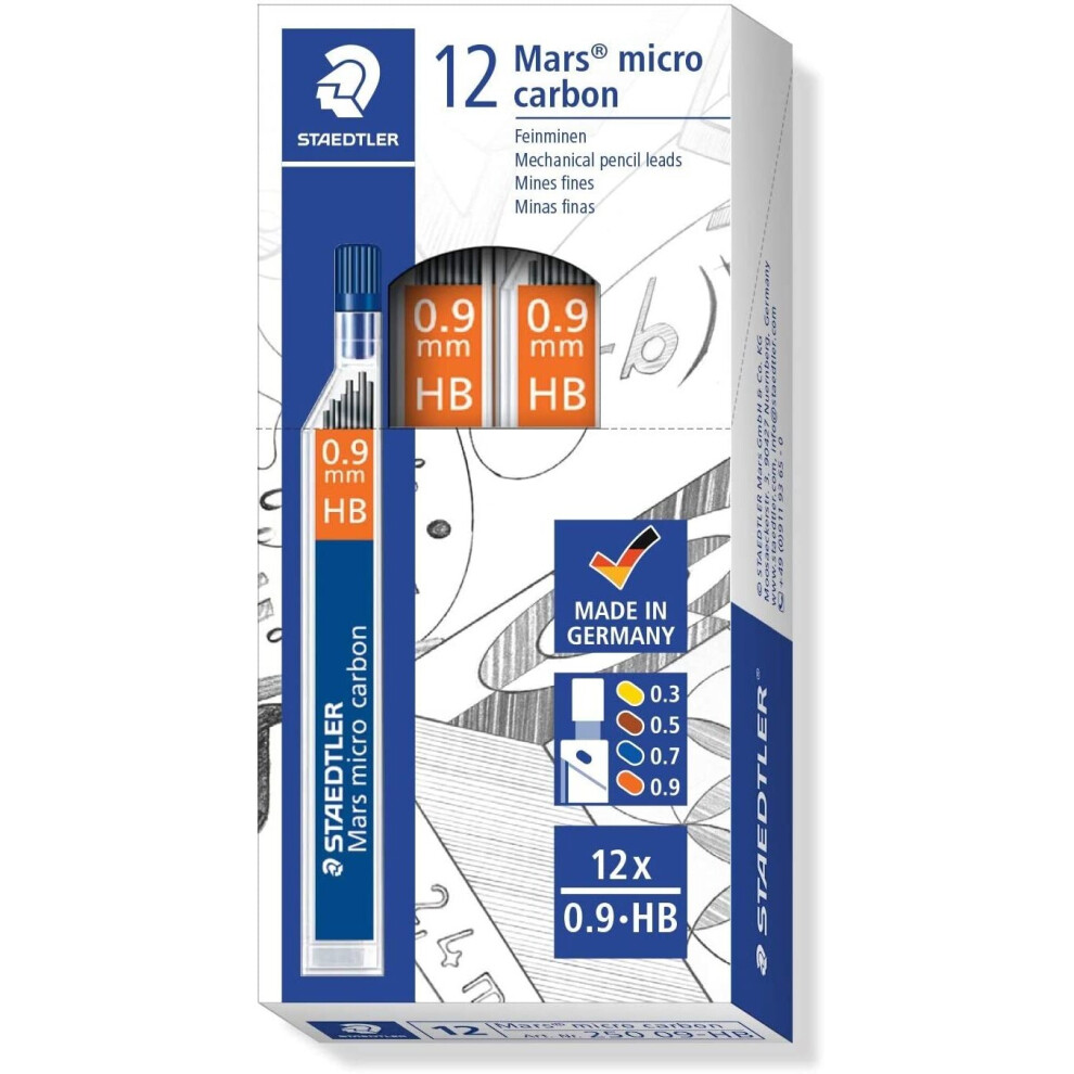 Staedtler Mars Micro Carbon 250 09 0.9mm HB Mechanical Pencil Lead (Pack of 12)