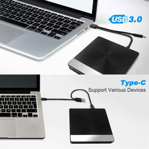 External CD/DVD-RW Drive USB 3.0 USB C Optical Burner Player Laptop PC 2