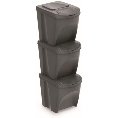 Prosperplast Prosperplast Sortibox Bin Containers, 3 x 20L Rubbish and Waste Separation System, (Grey)