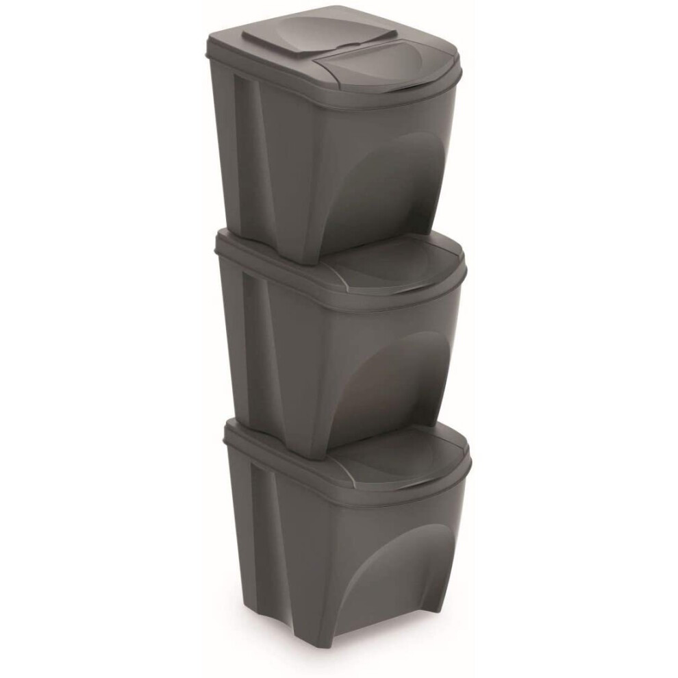 Prosperplast Sortibox Bin Containers, 3 x 20L Rubbish and Waste Separation System, (Grey)