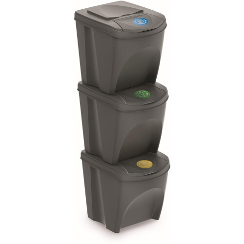 Prosperplast Prosperplast Sortibox Bin Containers, 3 x 20L Rubbish and Waste Separation System, (Grey) 1