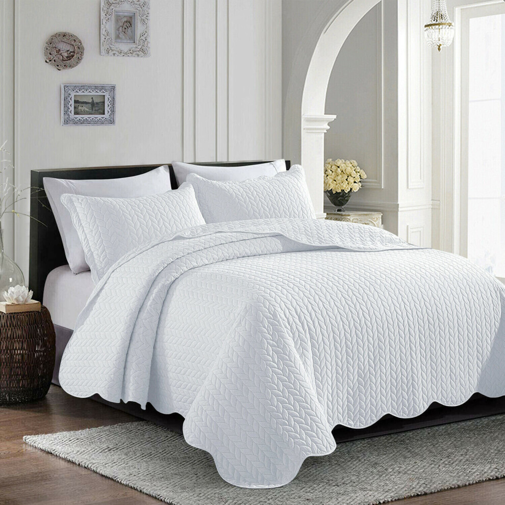 (White, Super King) HOTEL QUALITY LUXURY QUILTED BEDSPREAD BED THROWS