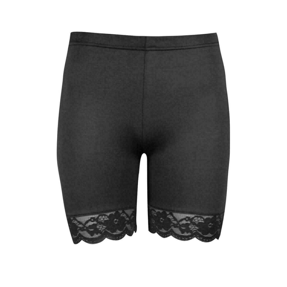 (Black, SM 8-10) New Ladies Cycling Shorts Lace Trim Active Scallop Hot Pants Gym Tights Yoga Uk